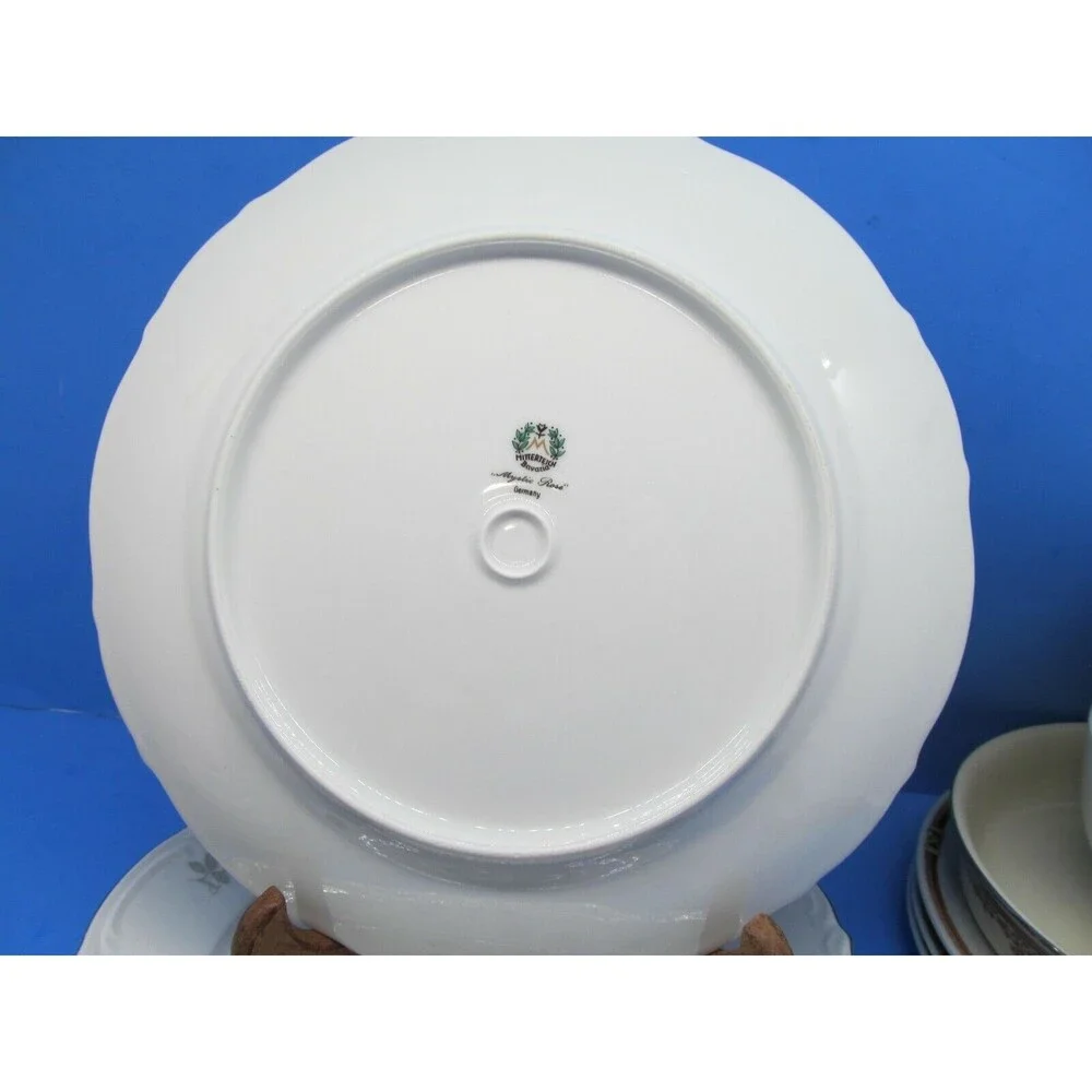 Mitterteich Bavaria Germany Mystic Rose Dinner Plate Platinum Trim Bundle of 4